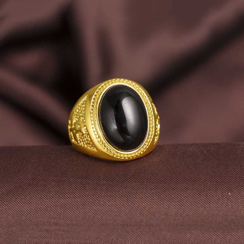 Rubi / Zamrud / Batu Akik Hitam / Cincin Titanium Emas Perhiasan Aksesoris Fashion Pria Rings