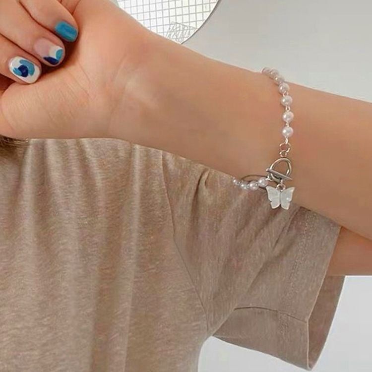 Gelang Desain Kupu-Kupu Aksen Mutiara Gaya Korea Untuk Wanita Butterfly bracelet aksesoris wanita