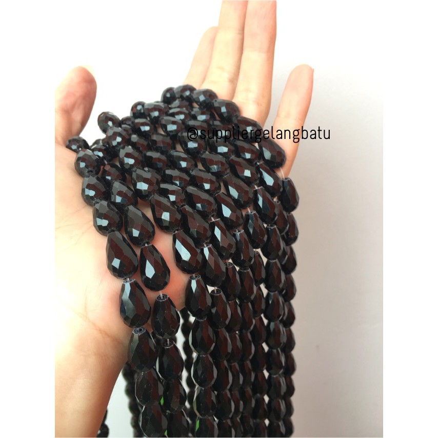 kristal Tetes ceko 15mm x 10mm BLACK DOPP bahan gelang kalung hitam aksesoris bahan craft fashion