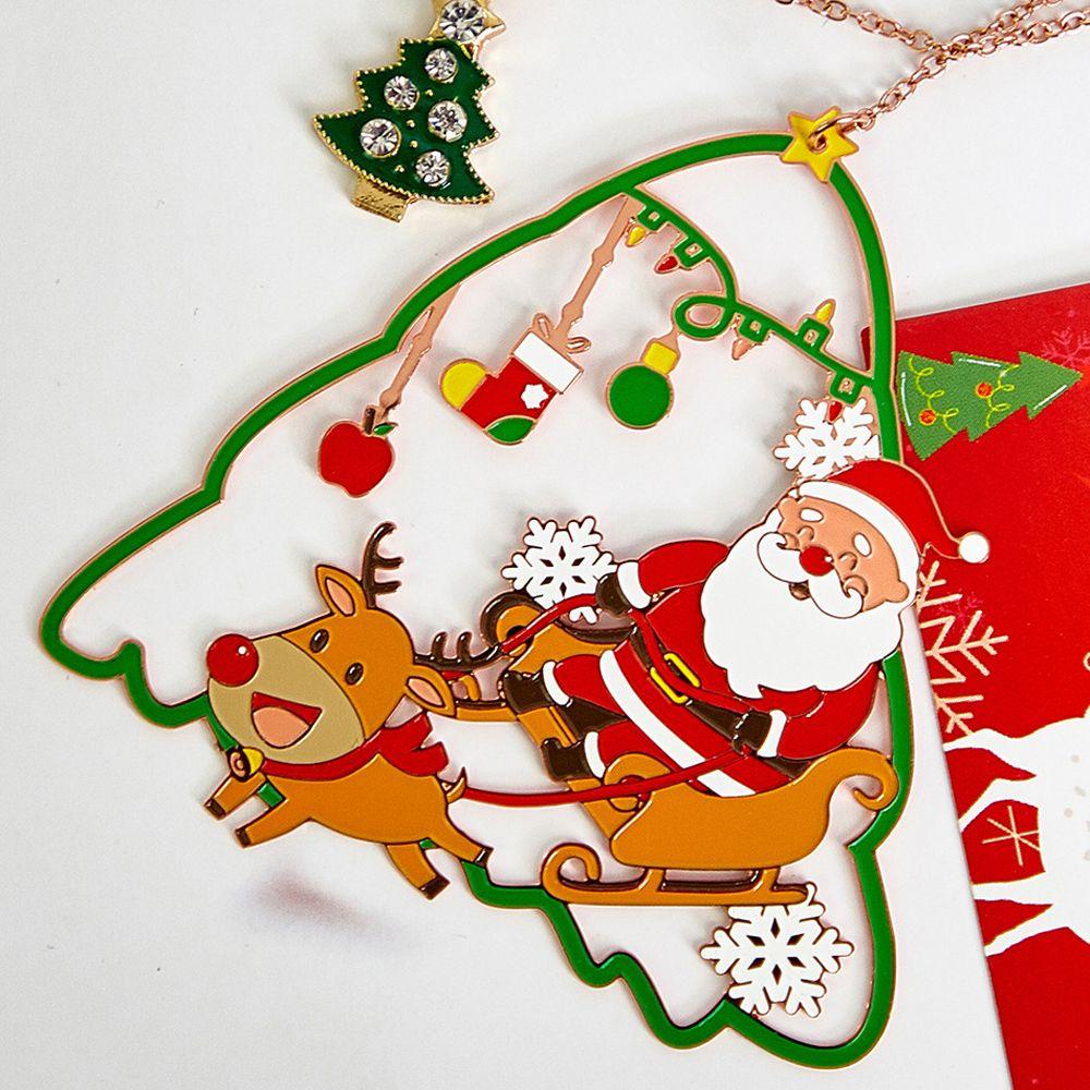 [Elegan] Bookmark Natal Wanita Hidup Hadiah Keluarga Membaca Buku Santa Claus Logam Rumbai Liontin