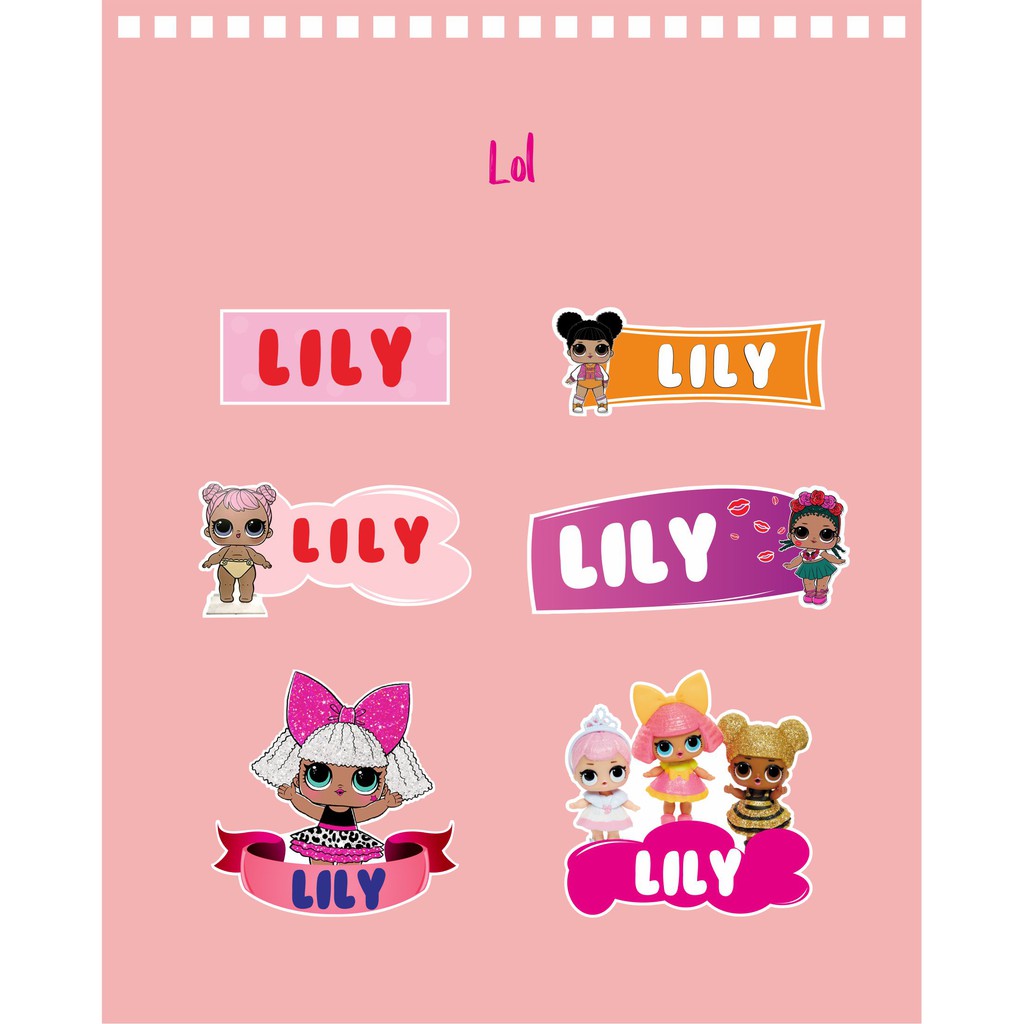 

192pcs Stiker Label Nama Lucu Kekinian Tahan Air & Anti Luntur untuk Anak Perempuan Tema LOL