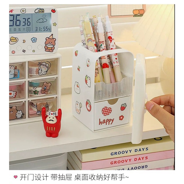 [littlecrab] Kotak Pensil Bentuk Kulkas Unik Serbaguna Dengan Laci Kotak Pena Cute Fridge Penholder Berkualitas Korean Style Tempat Pensil Aesthetic Desk Decoration Stationary Kit