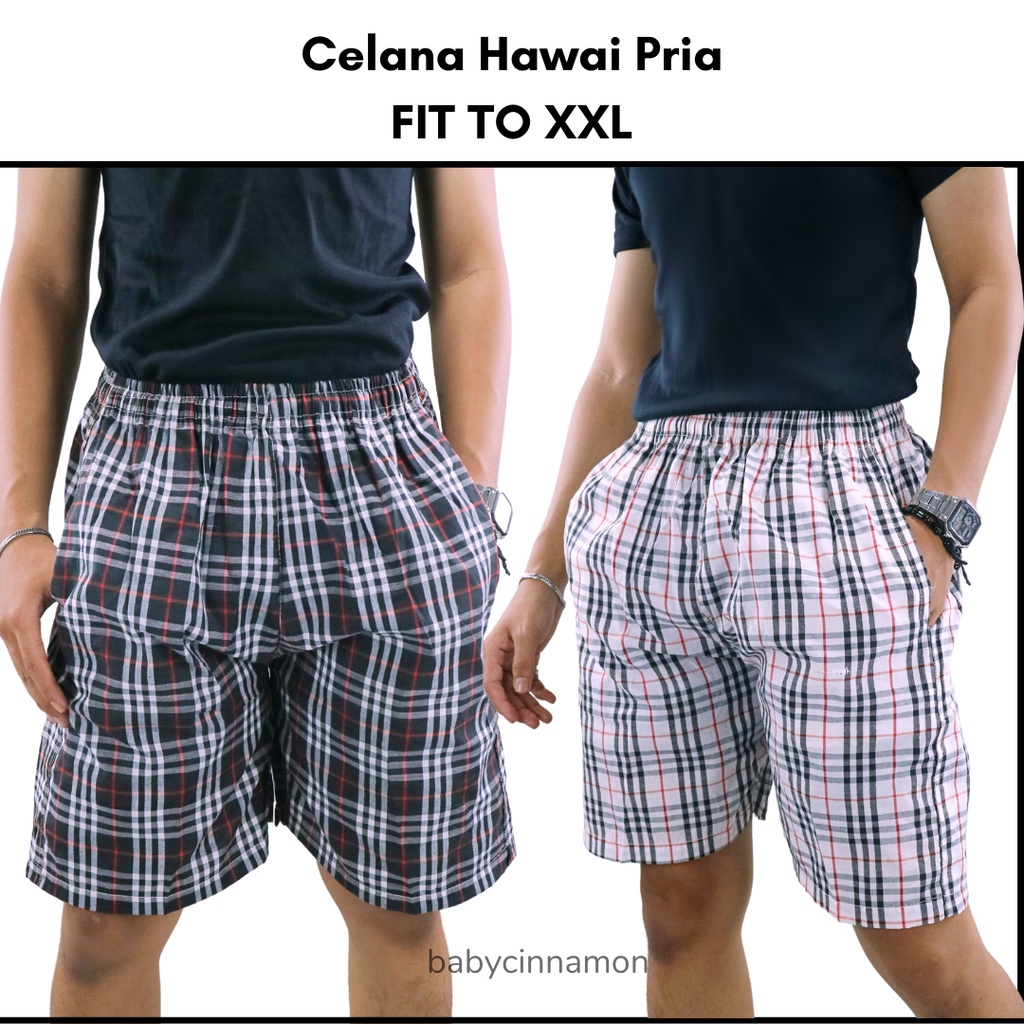 Celana Hawai Pria fit XXL / Motif Kotak Pria Harian Boxer Pendek Jumbo Pants Harian Big Size