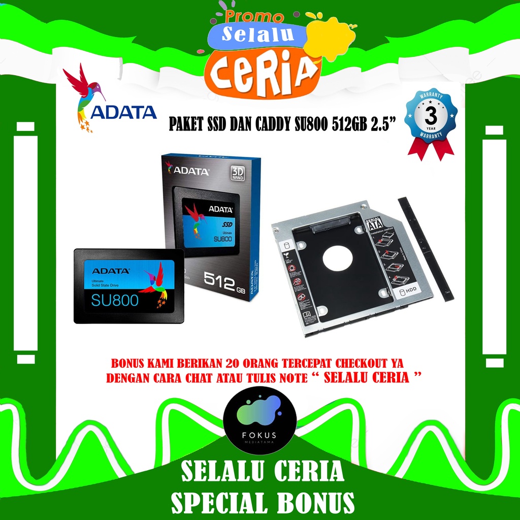 Paket SSD &amp; CADDY SU800 512GB 2.5&quot; SATA III R560/520Mbs ADATA