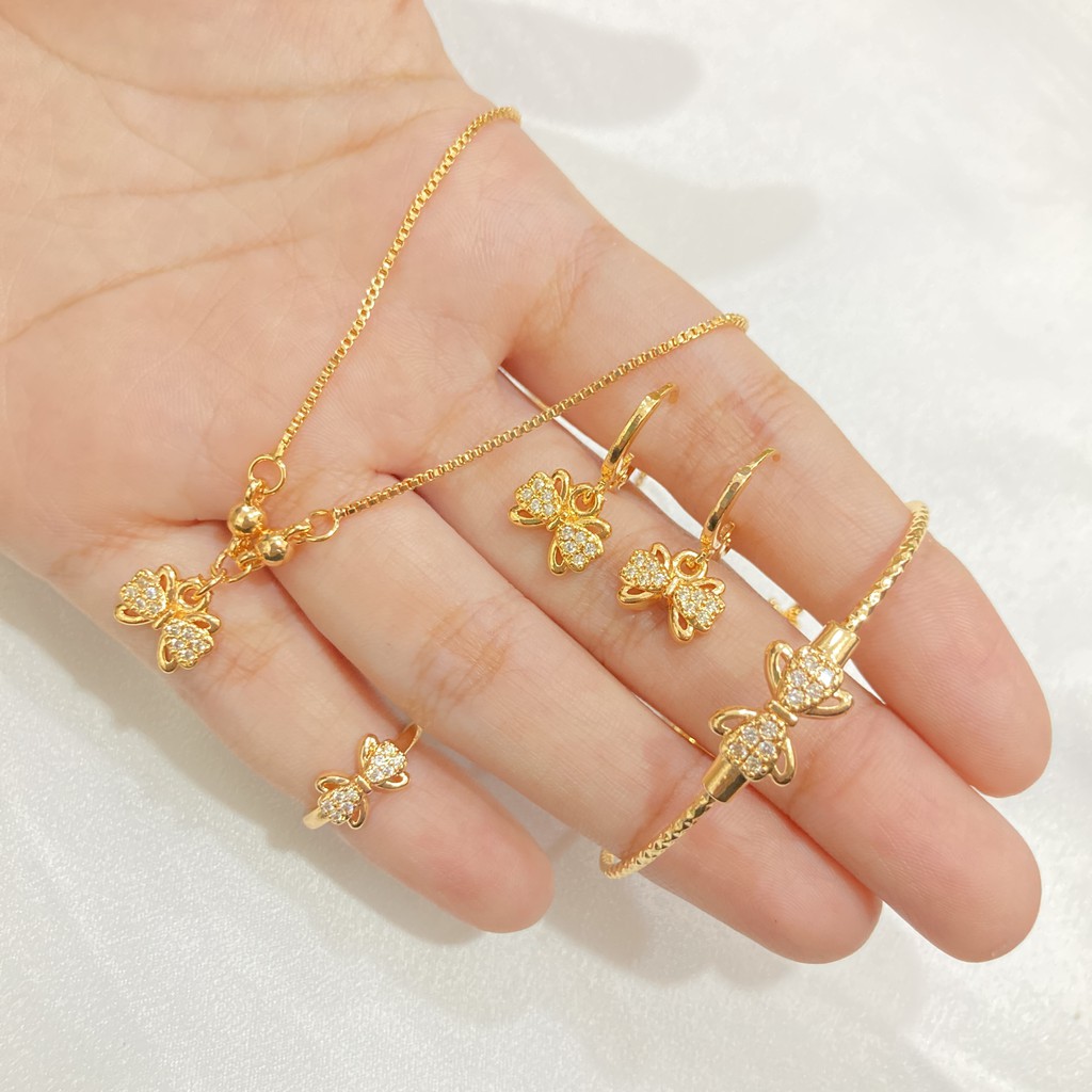 Set Perhaisan Anak Permata Lapis Emas Motif Kupu - Kupu Fashion Anak Aksesoris Perhiasan
