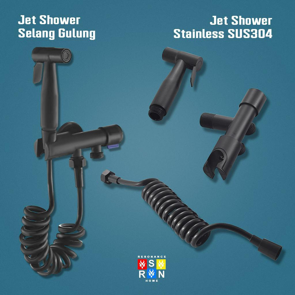 Jet Shower Flexible Set SUS304 Hitam / 1.5M Bidet Toilet RESONANCE HOME