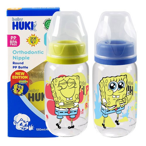 Huki Btl PP BP Caracter A Edisi Sponge Bob / Botol Susu Bayi - 120 ml (Tersedia varian warna)