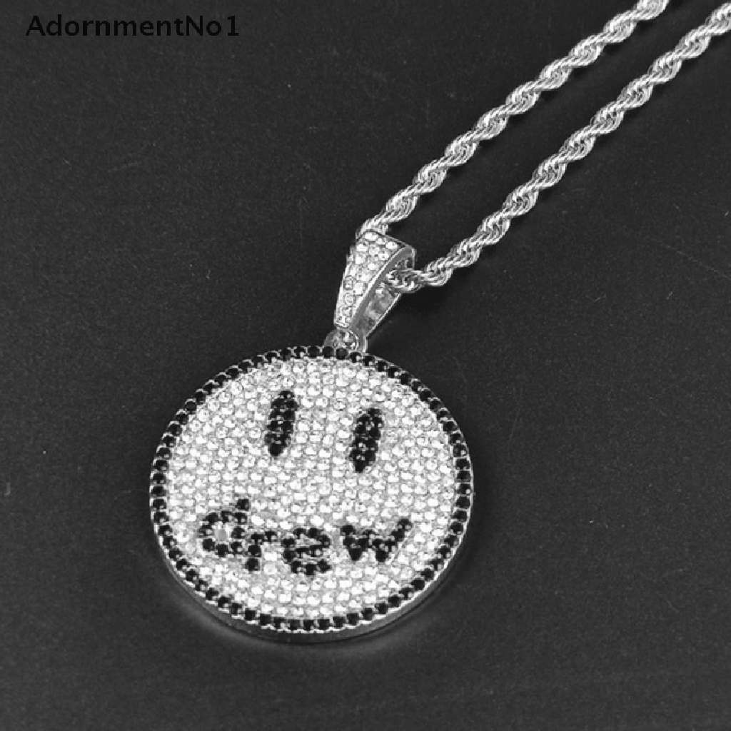 (AdornmentNo1) 1pc Kalung Rantai Pendan Ukiran Smiley Face Gaya Hip Hop Untuk Unisex