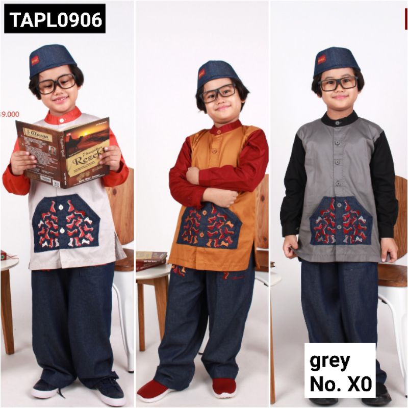 [BARU] Baju Muslim Anak Laki-laki Dannis Collection grey No -0 bayi motif dinosaurus TAPL0906 | 0906