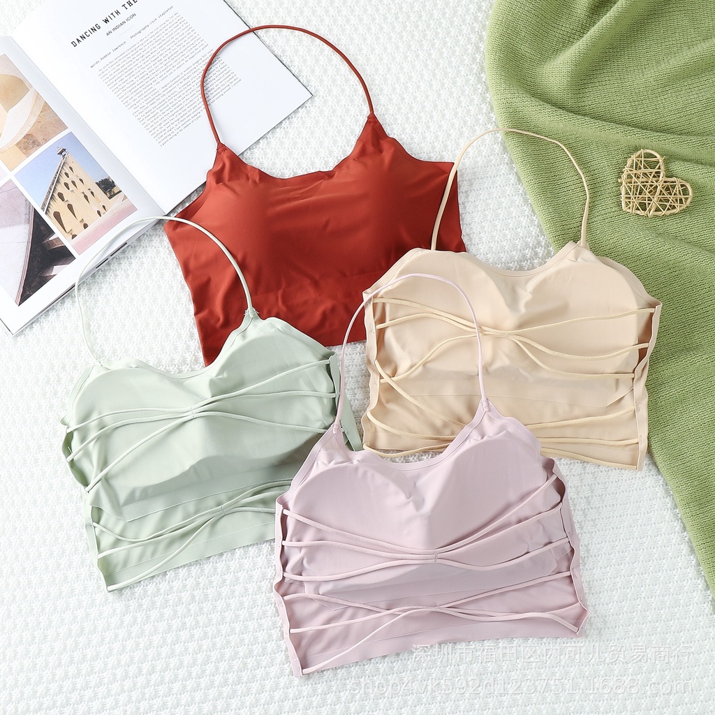 KINDS STORE ❤️ | Tali Bunder Top Bra dengan Tali Tipis Bahan Ice Silk Super Lembut