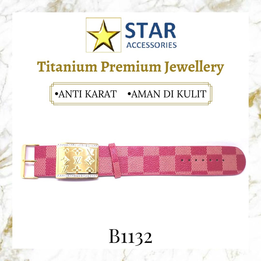 Gelang Sabuk/ Gelang Gesper/ Gelang Jam Kulit Premium Titanium LV