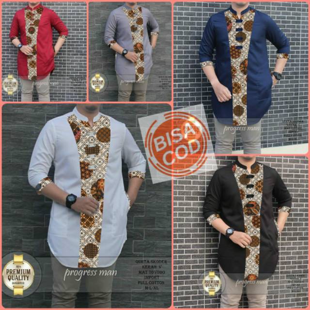 BATIK KURTA - KEMEJA KOKO KURTA PAKISTAN PRIA KOMBINASI BATIK LENGAN 3/4 BAHAN TOYOBO