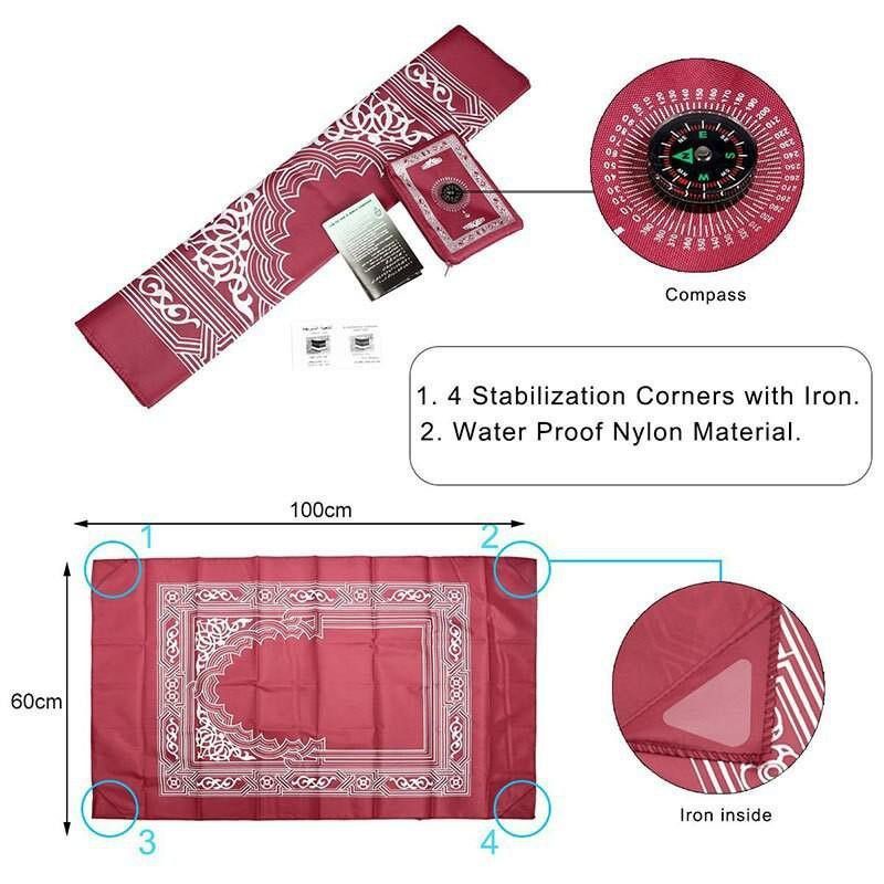 0Sajadah Lipat Sajadah Travel Kompas Kiblat Pocket Prayer Mat With