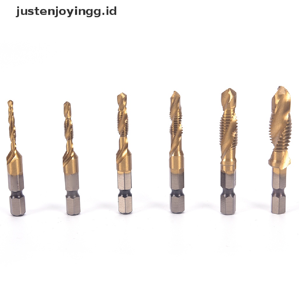 // justenjoyingg.id // M3-M10 Hex Shank Titanium Plated HSS Hand Screw Thread Metric Tap Drill Bits ~