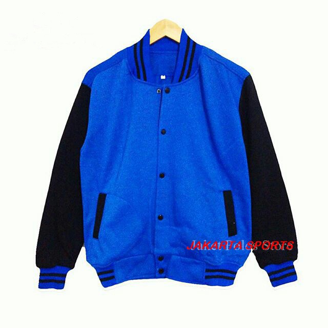 Jaket pria korea Jaket Hoodie JAKET POLOS BASEBALL BIRU LIST HITAM  SWEATER BASE BALL MURAH V 81XKR