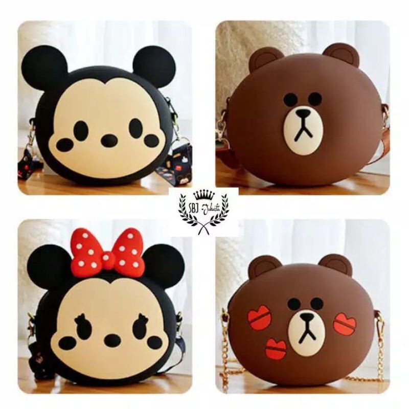 Laristerus79 TAS JELLY JUMBO KARAKTER selempang silicone miki mini line Ori import / Micky jumbo