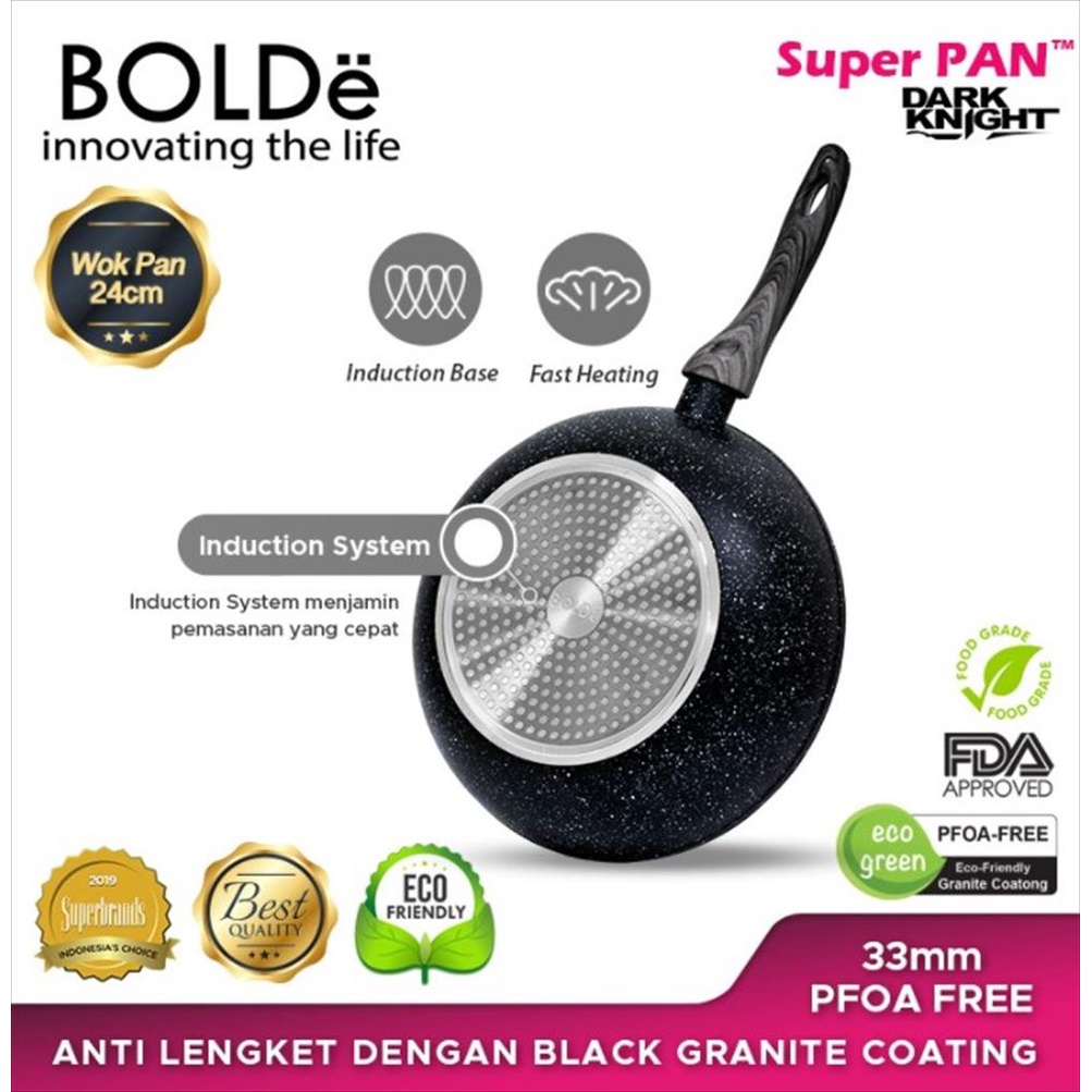 BOLDe Super Pan Wok Pan 24 CM Granite Black Dark Knight - Panci Wajan Goreng 24CM Anti Lengket