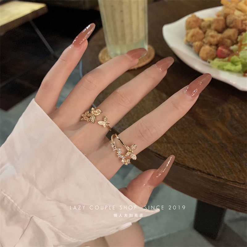 Cincin Kupu-Kupu 3D Warna Emas Anti Karat Untuk Wanita Butterfly