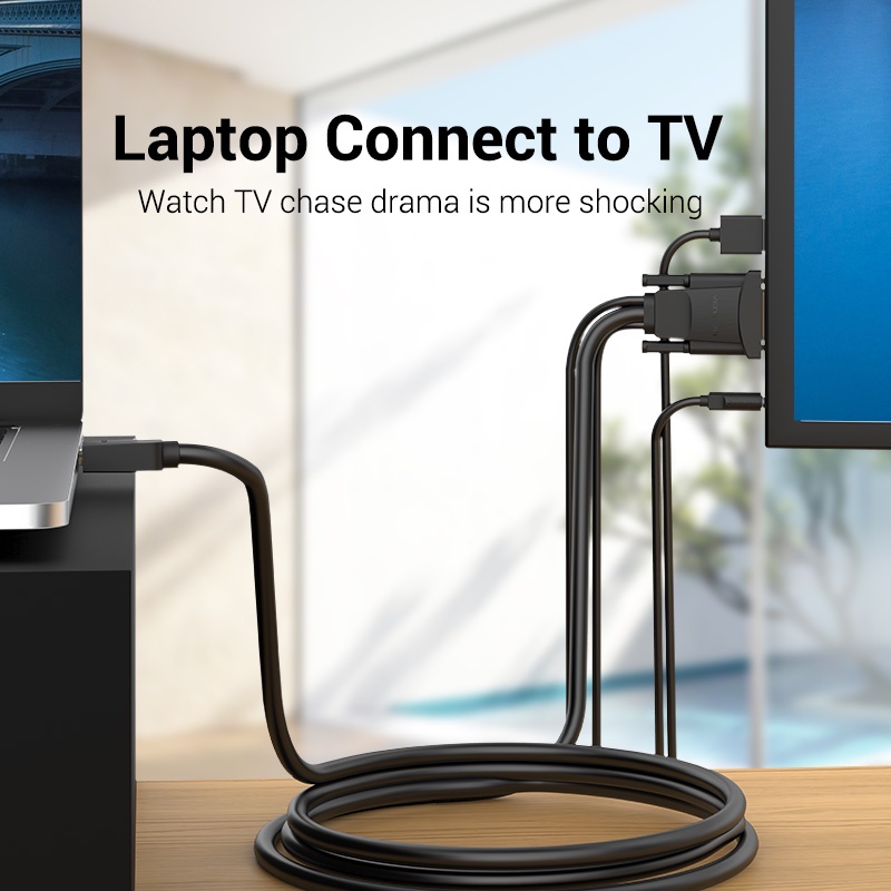 Vention HDMI to VGA Kabel Adapter Video 3.5mm Audio Jack dan USB Kabel Power untuk Komputer 1 Meter ABI