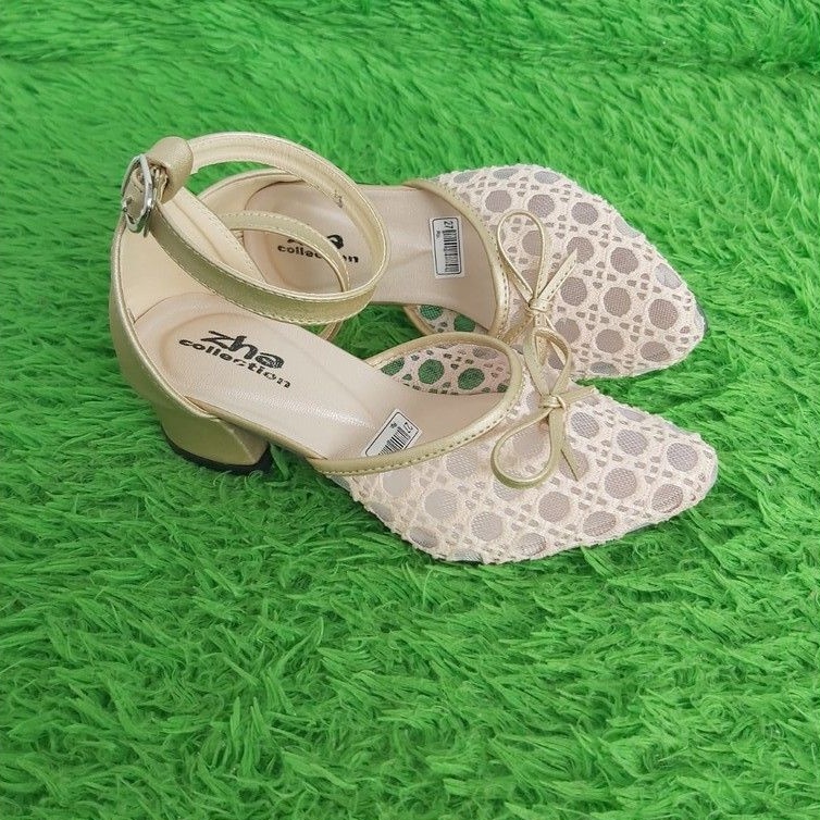 sepatu sandal anak hak 3 cm brukat zha