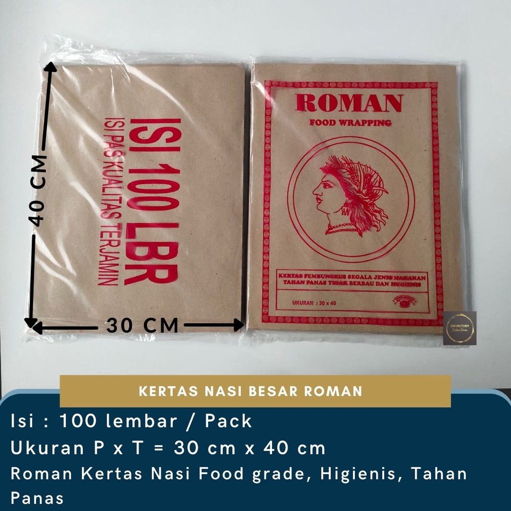 

Kertas Pembungkus Nasi Besar/ Makanan Isi 100 Lembar Roman Merah