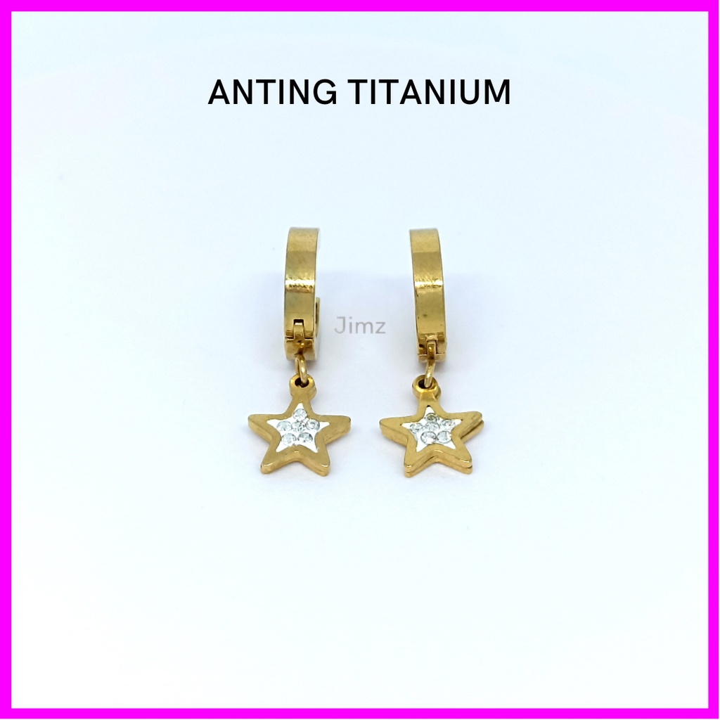 Jimz - Anting Hoop Bintang Titanium Asli Zircon Bulat Liontin Korea Anti Karat Anti Luntur Fashion Aksesoris Wanita Nagita Rose Gold Branded stud