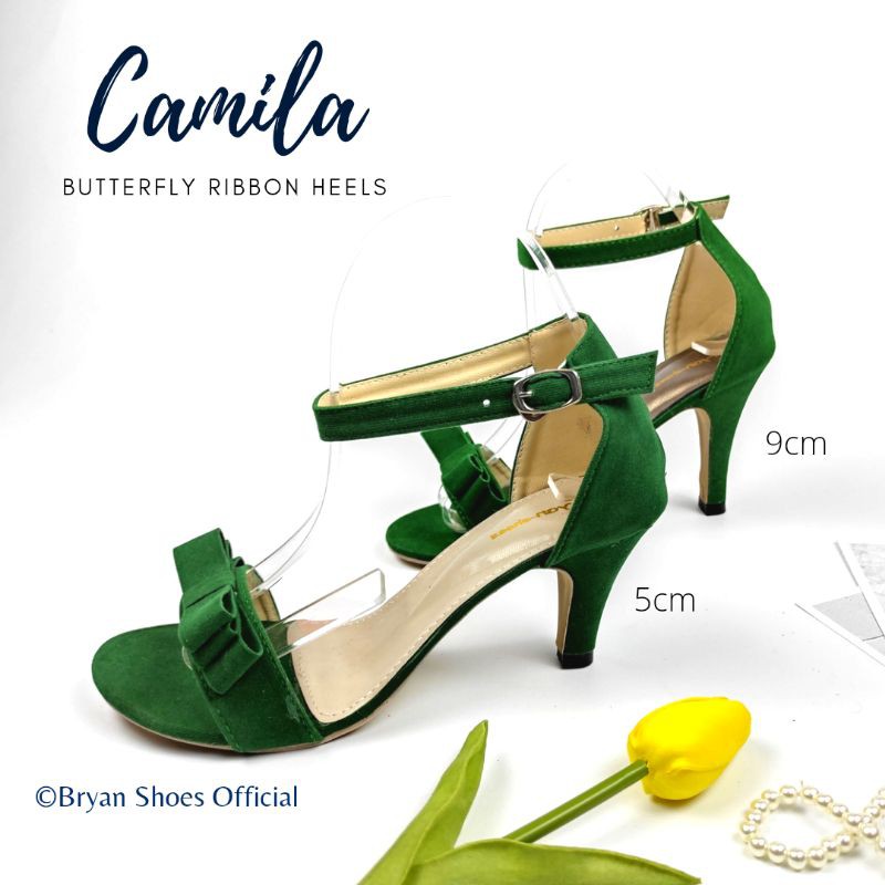 Bryan Camila Heels Tali Pita 5cm 9cm Suede/Beludru Hak Runcing Jumbo Bigsize Oversize 36-40 41 42 43