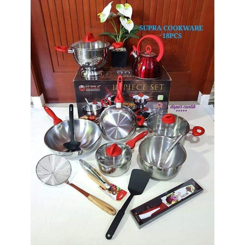 (Gojek) SUPRA 18pcs Cookware Set Stainless. Supra 18pcs