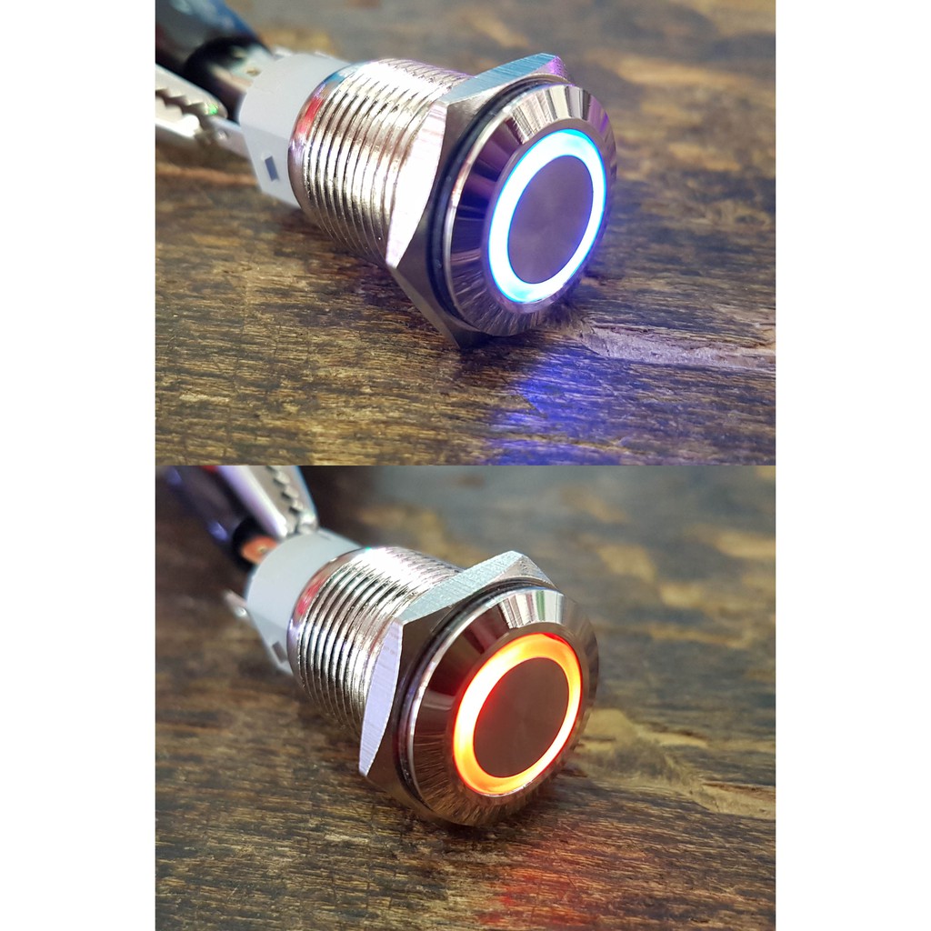 Saklar Push On Off Logo POLOS Nikel 16 mm 2 in 1 Color (Merah &amp; Biru)