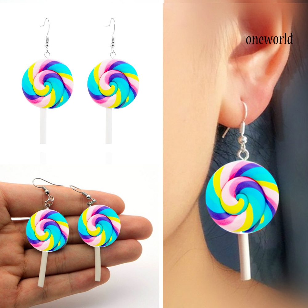 OW@ Fashion Rainbow Lollipop Candy Dangle Hook Earrings Women Jewelry Gift Party