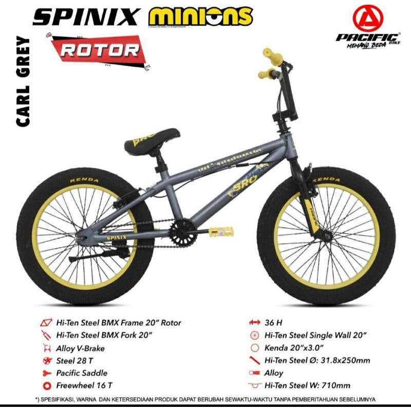 Sepeda BMX Anak 20 inch Pacific Spinix Minions Rotor Ban 3.0 Besar