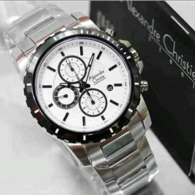 ALEXANDRE CHRISTIE AC 6141 PRIA RANTAI SILVER RING HITAM PLAT PUTIH