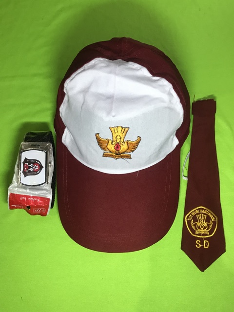 Paket Topi SD MERAH PUTIH + Gesper + Dasi Bordir LAKI-LAKI