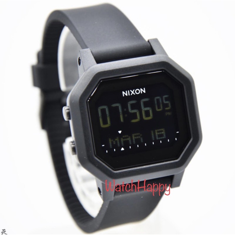 WatchHappy Nixon A1210001 A1210 001 Siren All Black Digital Sport Watch Rubber Straps Black Original