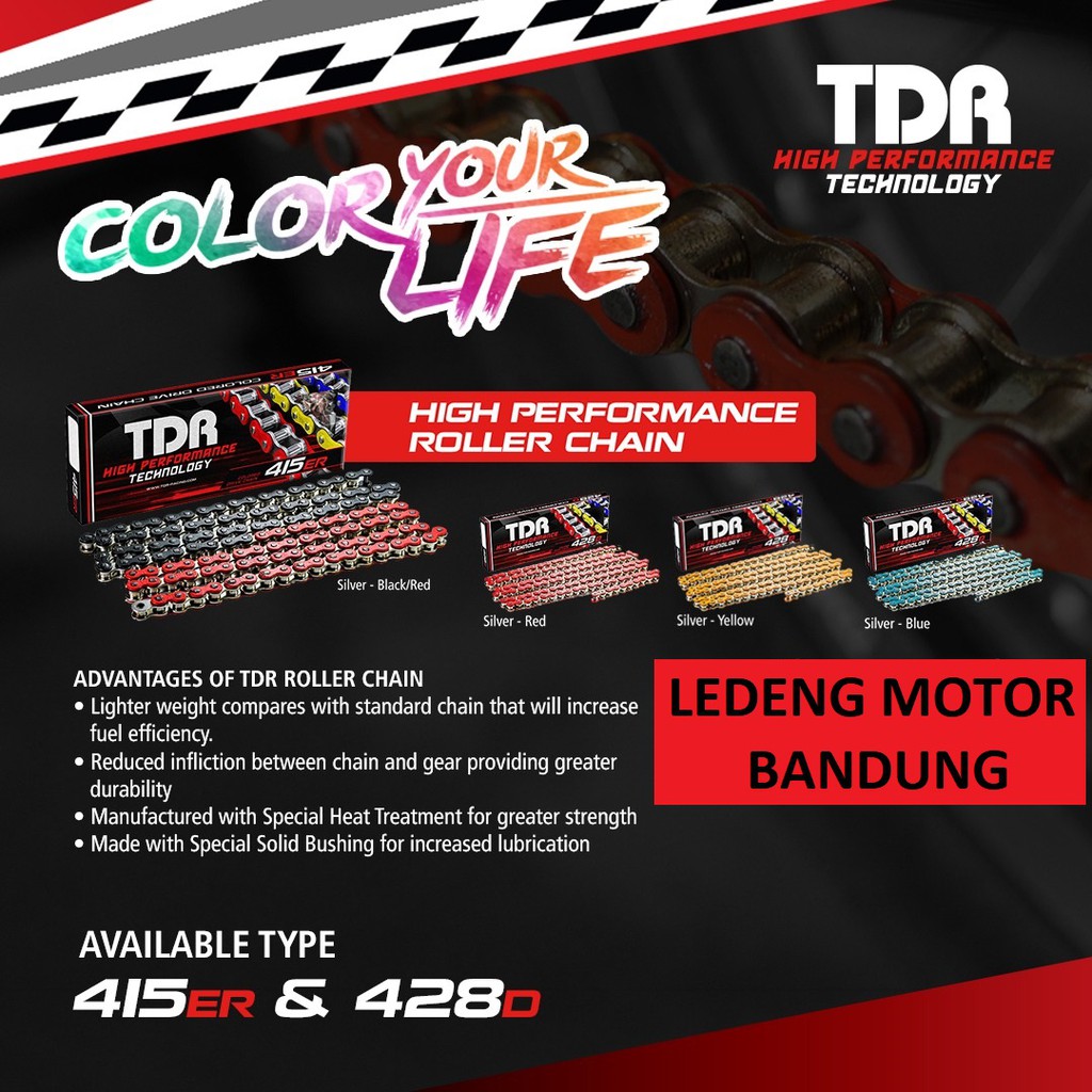 TDR Chain Color 428D 130L Rantai Racing Motor Variasi Warna Silver Plate