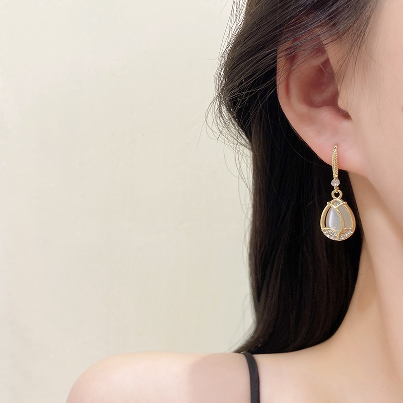 Anting Tusuk Gantung Bahan Sterling silver 925 Desain Bunga Tulip Hias Opalberlian Untuk Wanita