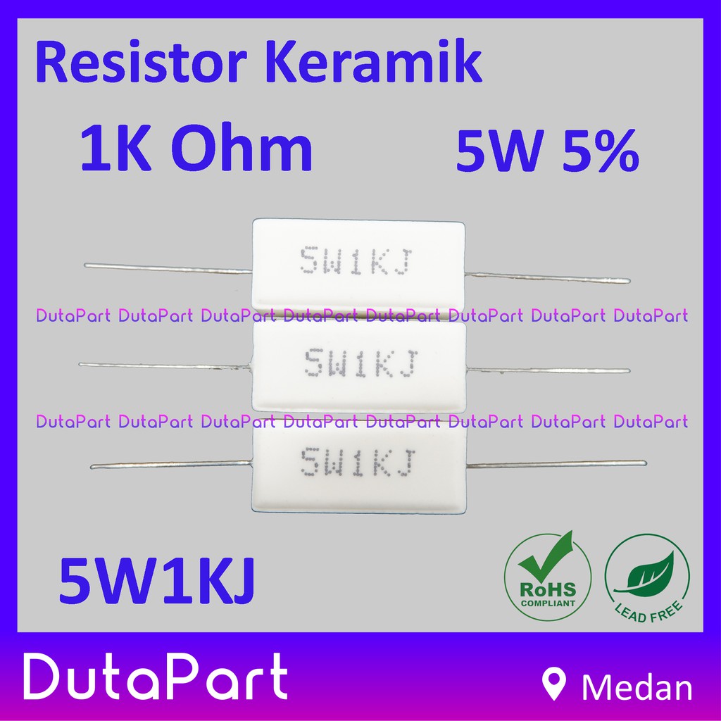 Resistor Keramik 1K Ohm 5W 5% 5W1KJ 5Watt 5 Watt Kwalitas Bagus