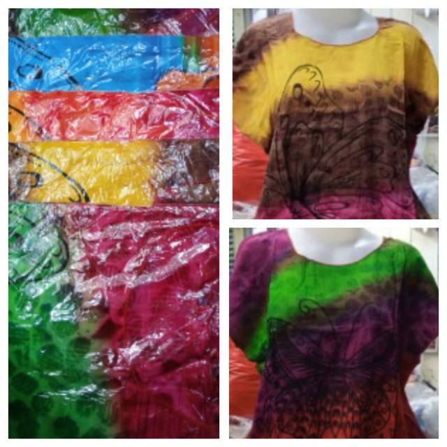 FASHION NEW Blus Santai Wanita Gradasi Pelangi Motif Warna Random