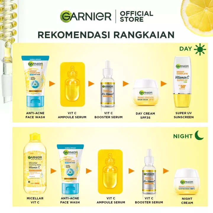 Garnier Bright Complete Vitamin C Ampoule Serum - 1.5ml (Perawatan Wajah untuk Kulit Lebih Cerah dalam 6 Hari)