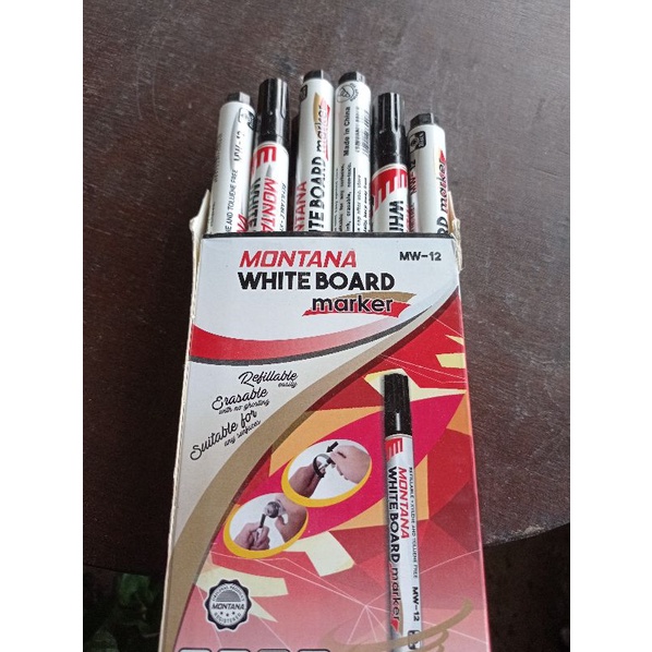 (1box)Spidol Whiteboard Marker Montana Hitam Biru merah / spidol bisa dihapus / spidol isi ulang