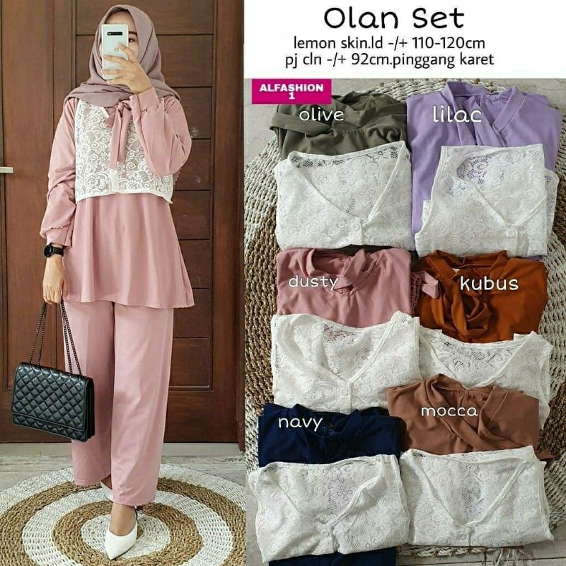 Olan Set, SETELAN MUSLIM CANTIK FIT XXL LD 110-120 BAHAN LEMON SKIN TERMURAH KEKINIAN MODIS OOTD