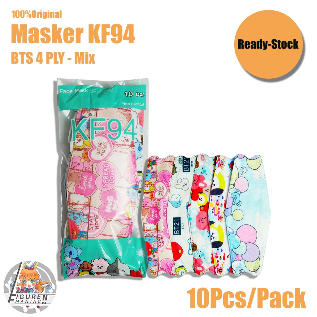 Masker KF94 Anak Karakter BT21 BTS Mix 5 Warna 1 Pack Premium