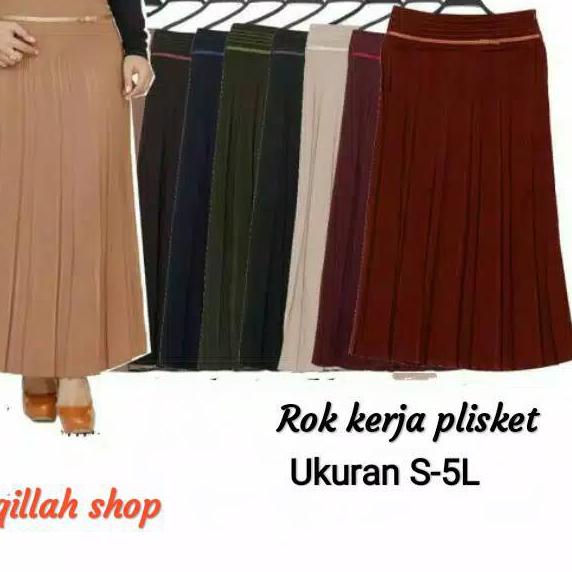Rok kerja wanita muslimah panjang-Rok panjang wanita-Rok lipit-Rok kerja muslimah