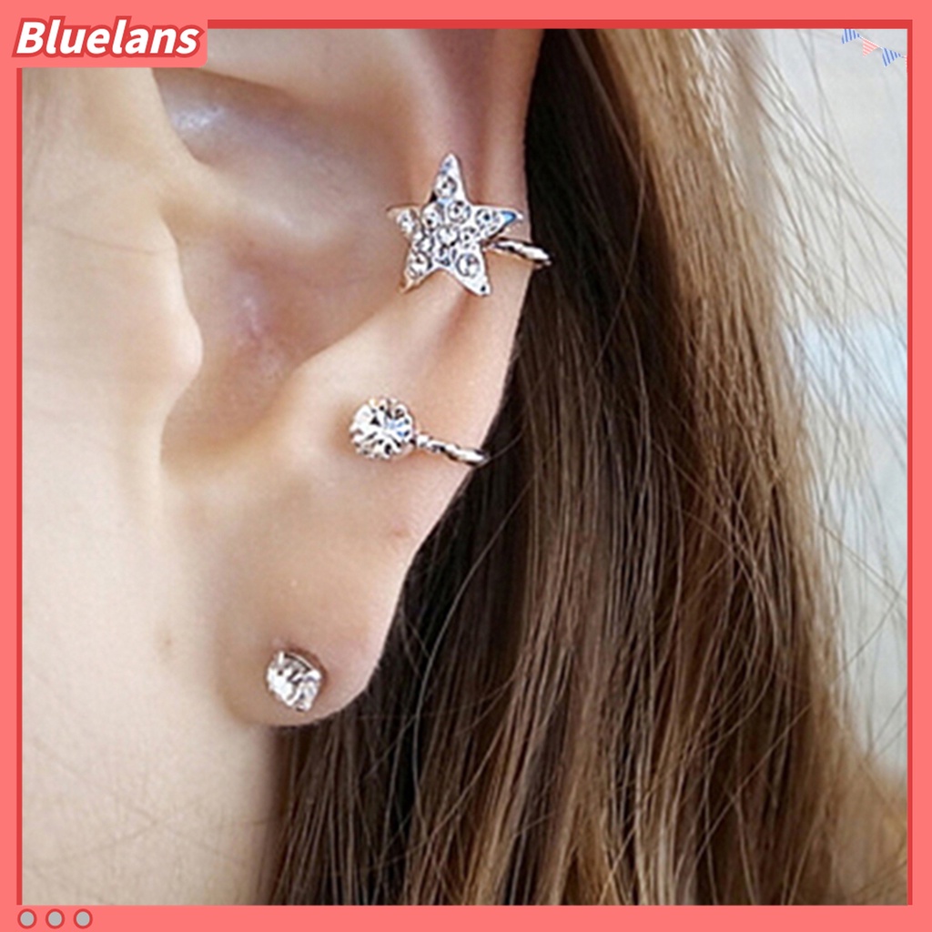 2pcs / Set Anting Stud Desain Bintang Aksen Berlian Imitasi Bahan Alloy Ramah Lingkungan Untuk Wanita