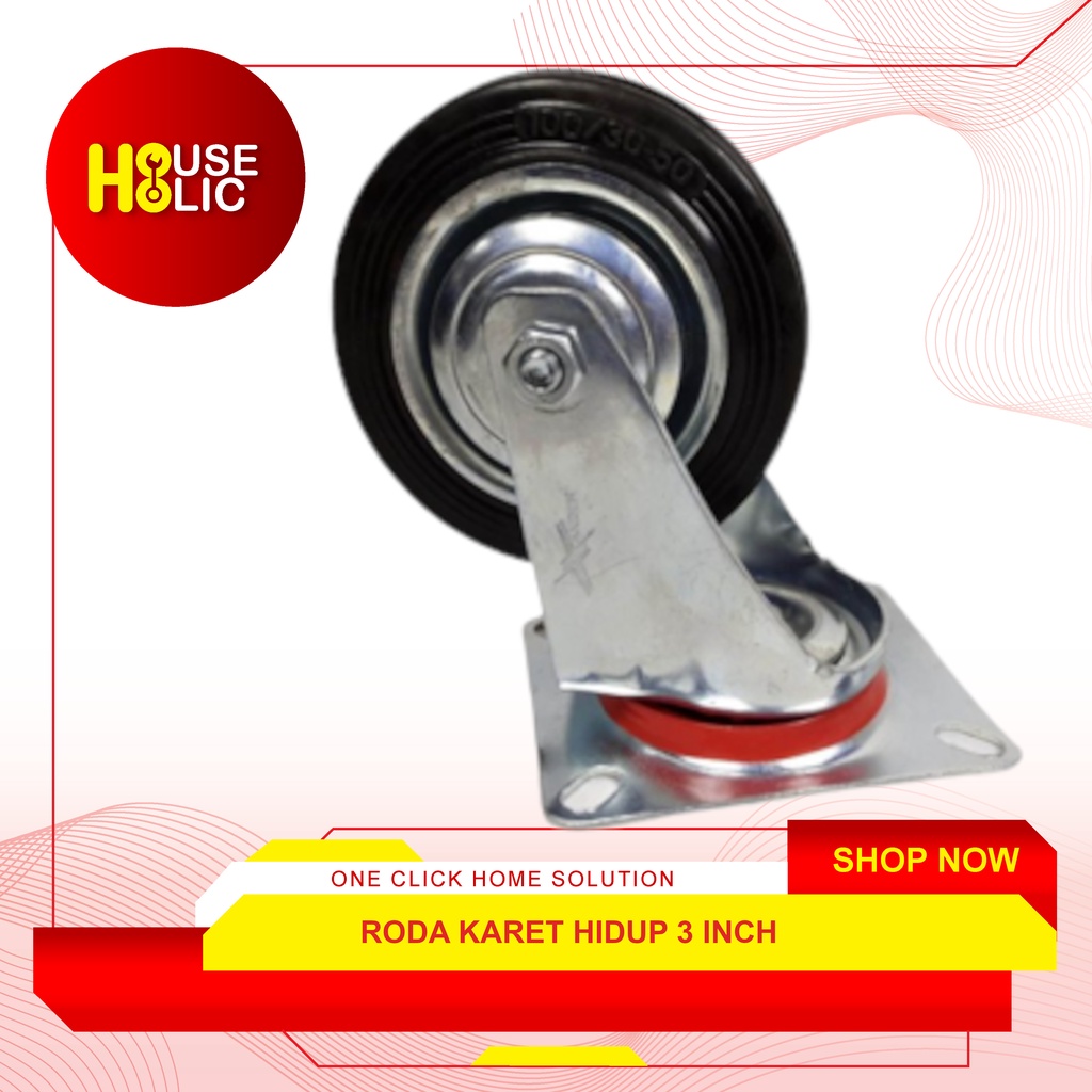 Roda Caster Karet Hidup 3&quot; Inch Roda Etalase Troley Troli Roda Kastor