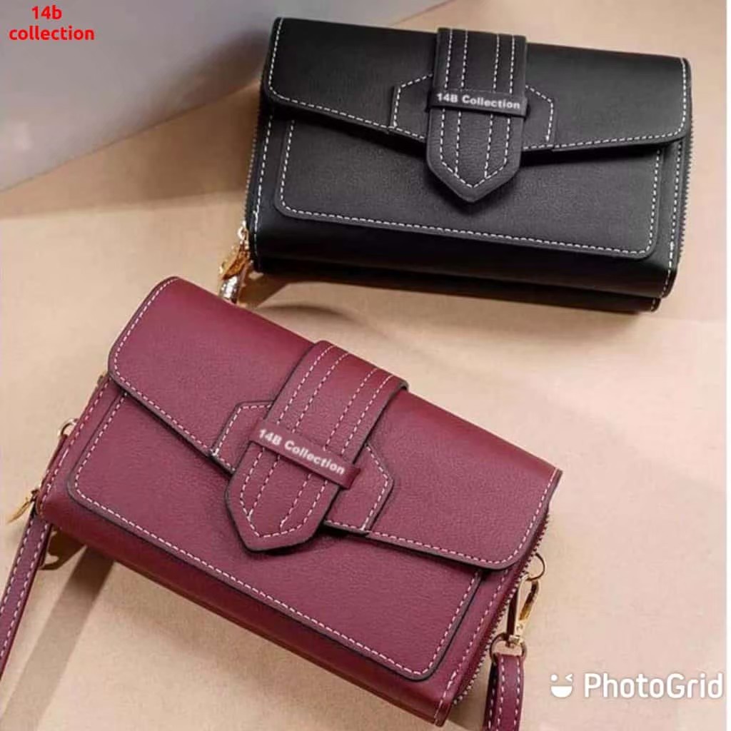 Dompet Panjang Wanita Multifungsi Selempang HP 2 Sleting Bahan Kulit Kualitas Tinggi Minaz