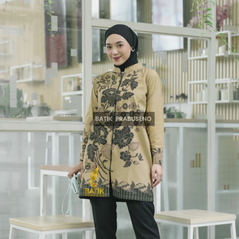 Tunik Motif Yuwana Batik Wanita Prabuseno Original Ori Modern Lengan Panjang Jumbo Atasan Batik Kerj