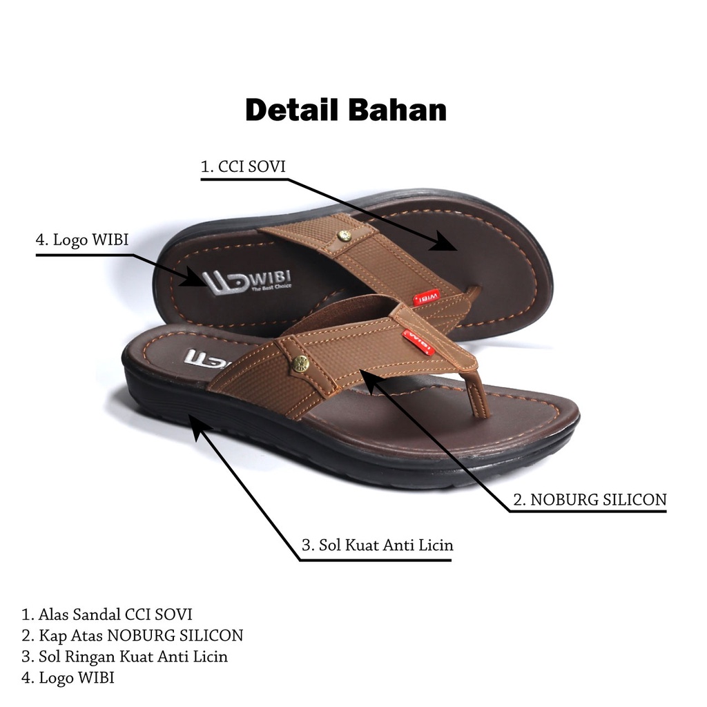 AFLAH X WIBI Sandal Pria Japit Kulit Murah Coklat Tua Mocca Hitam Size 39 40 41 42 43 S05