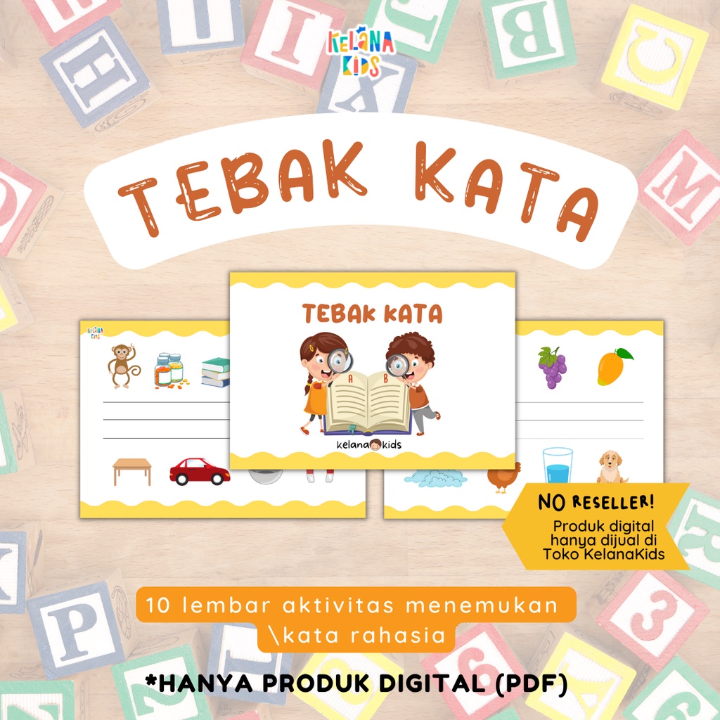 Printable Worksheet Aktivitas Tebak Kata 10 Lembar Buku Belajar Membaca Anak TK PAUD 4 5 6 Tahun PDF