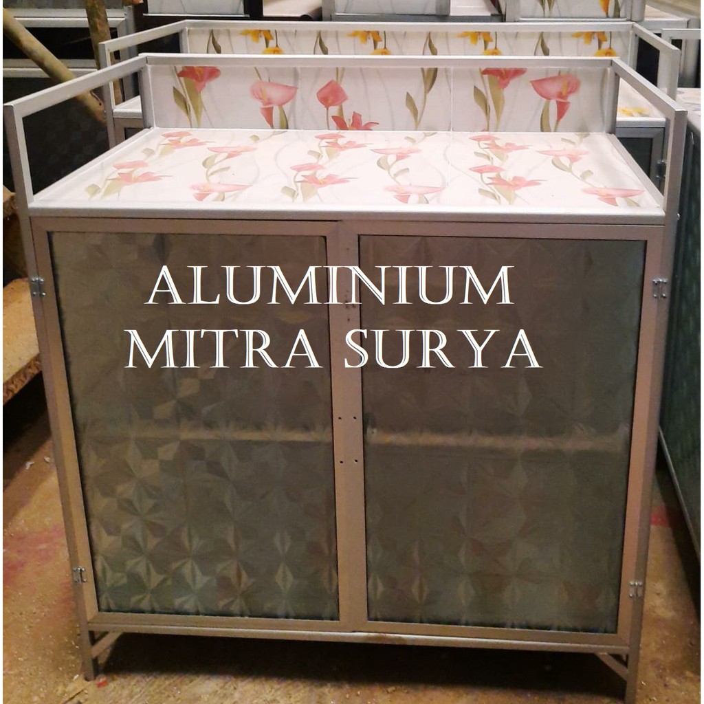Rak Kompor Aluminium Kaca Keramik Dapur 2 Pintu Meja Kompor Keramik Almunium Murah